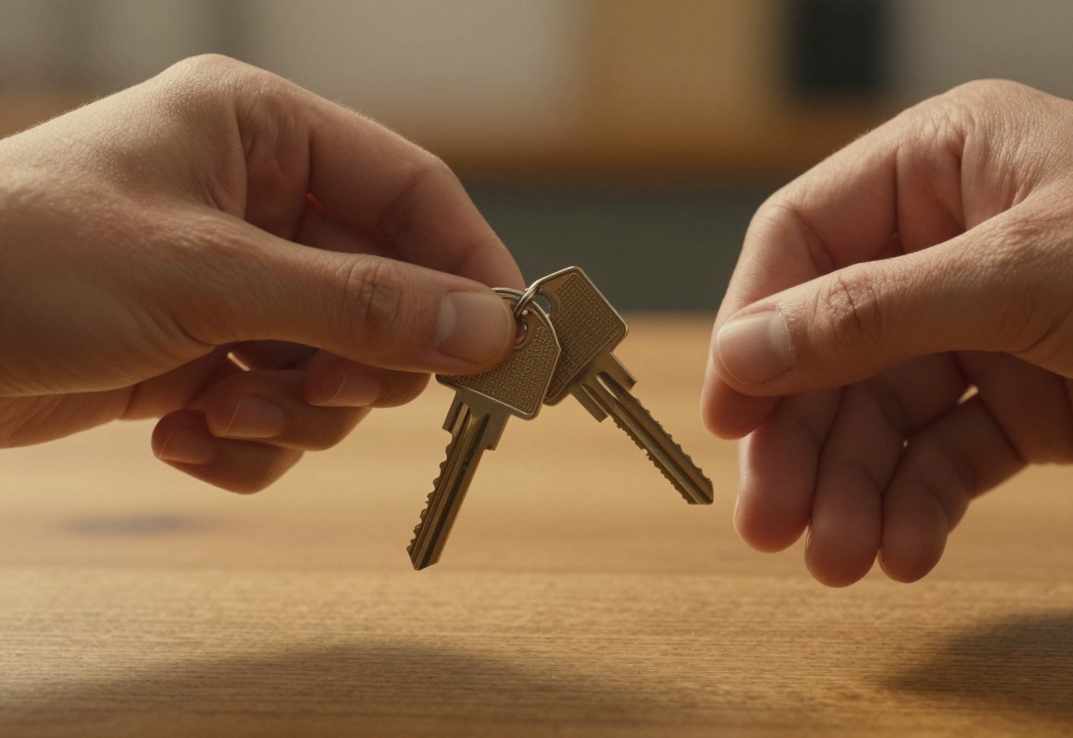 House key passed between two pairs of hands