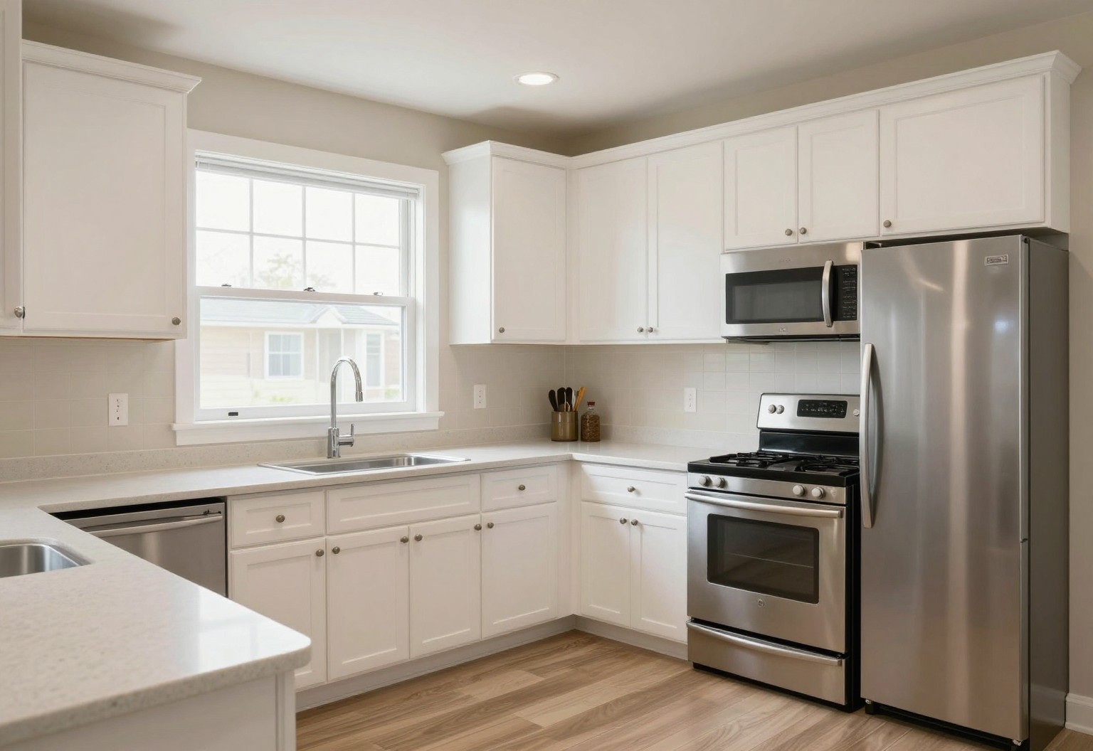 Rental-ready kitchen with white shaker cabinets