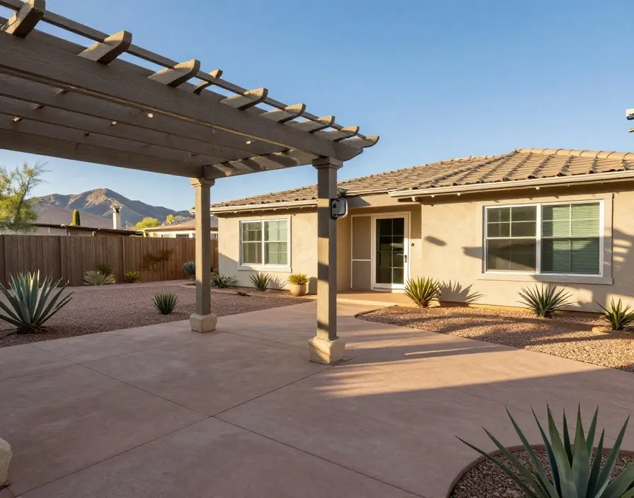 Renovated Arizona backyard patio with desert landscaping